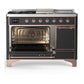 ILVE Majestic III 48-Inch Dual Fuel Range with 5 Sealed Burners + Griddle + French Top, 5.02 cu. ft. Oven, Matte Graphite with Copper Trim, Natural Gas, Solid Door, UM48FSQNR3MGP