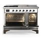 ILVE Majestic III 48-Inch Dual Fuel Range with 5 Sealed Burners + Griddle + French Top, 5.02 cu. ft. Oven, RAL with Burnished Trim, Natural Gas, Solid Door, UM48FSQNR3RAB