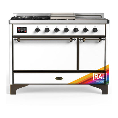 ILVE Majestic III 48-Inch Dual Fuel Range with 5 Sealed Burners + Griddle + French Top, 5.02 cu. ft. Oven, RAL with Burnished Trim, Natural Gas, Solid Door, UM48FSQNR3RAB