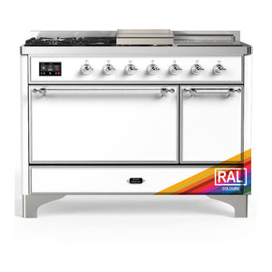 ILVE Majestic III 48-Inch Dual Fuel Range with 5 Sealed Burners + Griddle + French Top, 5.02 cu. ft. Oven, RAL with Chrome Trim, Natural Gas, Solid Door, UM48FSQNR3RAC