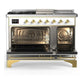 ILVE Majestic III 48-Inch Dual Fuel Range with 5 Sealed Burners + Griddle + French Top, 5.02 cu. ft. Oven, RAL with Brass Trim, Natural Gas, Solid Door, UM48FSQNR3RAG