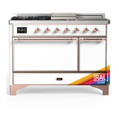 ILVE Majestic III 48-Inch Dual Fuel Range with 5 Sealed Burners + Griddle + French Top, 5.02 cu. ft. Oven, RAL with Copper Trim, Liquid Propane, Solid Door, UM48FSQNR3RAPLP