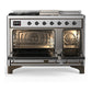 ILVE Majestic III 48-Inch Dual Fuel Range with 5 Sealed Burners + Griddle + French Top, 5.02 cu. ft. Oven, Stainless Steel with Burnished Trim, Natural Gas, Solid Door, UM48FSQNR3SSB