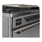 ILVE Majestic III 48-Inch Dual Fuel Range with 5 Sealed Burners + Griddle + French Top, 5.02 cu. ft. Oven, Stainless Steel with Burnished Trim, Natural Gas, Solid Door, UM48FSQNR3SSB