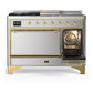 ILVE Majestic III 48-Inch Dual Fuel Range with 5 Sealed Burners + Griddle + French Top, 5.02 cu. ft. Oven, Stainless Steel with Brass Trim, Liquid Propane, Solid Door, UM48FSQNR3SSGLP