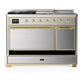 ILVE Majestic III 48-Inch Dual Fuel Range with 5 Sealed Burners + Griddle + French Top, 5.02 cu. ft. Oven, Stainless Steel with Brass Trim, Liquid Propane, Solid Door, UM48FSQNR3SSGLP