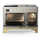 ILVE Majestic III 48-Inch Dual Fuel Range with 5 Sealed Burners + Griddle + French Top, 5.02 cu. ft. Oven, Stainless Steel with Brass Trim, Natural Gas, Solid Door, UM48FSQNR3SSG