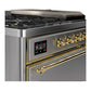 ILVE Majestic III 48-Inch Dual Fuel Range with 5 Sealed Burners + Griddle + French Top, 5.02 cu. ft. Oven, Stainless Steel with Brass Trim, Natural Gas, Solid Door, UM48FSQNR3SSG