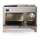 ILVE Majestic III 48-Inch Dual Fuel Range with 5 Sealed Burners + Griddle + French Top, 5.02 cu. ft. Oven, Stainless Steel with Copper Trim, Natural Gas, Solid Door, UM48FSQNR3SSP