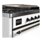 ILVE Majestic III 48-Inch Dual Fuel Range with 5 Sealed Burners + Griddle + French Top, 5.02 cu. ft. Oven, White with Burnished Trim, Liquid Propane, Solid Door, UM48FSQNR3WHBLP