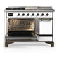 ILVE Majestic III 48-Inch Dual Fuel Range with 5 Sealed Burners + Griddle + French Top, 5.02 cu. ft. Oven, White with Burnished Trim, Natural Gas, Solid Door, UM48FSQNR3WHB