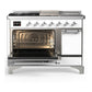 ILVE Majestic III 48-Inch Dual Fuel Range with 5 Sealed Burners + Griddle + French Top, 5.02 cu. ft. Oven, White with Chrome Trim, Natural Gas, Solid Door, UM48FSQNR3WHC