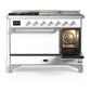 ILVE Majestic III 48-Inch Dual Fuel Range with 5 Sealed Burners + Griddle + French Top, 5.02 cu. ft. Oven, White with Chrome Trim, Natural Gas, Solid Door, UM48FSQNR3WHC