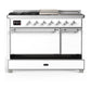 ILVE Majestic III 48-Inch Dual Fuel Range with 5 Sealed Burners + Griddle + French Top, 5.02 cu. ft. Oven, White with Chrome Trim, Natural Gas, Solid Door, UM48FSQNR3WHC