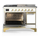 ILVE Majestic III 48-Inch Dual Fuel Range with 5 Sealed Burners + Griddle + French Top, 5.02 cu. ft. Oven, White with Brass Trim, Liquid Propane, Solid Door, UM48FSQNR3WHGLP