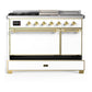 ILVE Majestic III 48-Inch Dual Fuel Range with 5 Sealed Burners + Griddle + French Top, 5.02 cu. ft. Oven, White with Brass Trim, Liquid Propane, Solid Door, UM48FSQNR3WHGLP