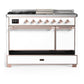 ILVE Majestic III 48-Inch Dual Fuel Range with 5 Sealed Burners + Griddle + French Top, 5.02 cu. ft. Oven, White with Copper Trim, Liquid Propane, Solid Door, UM48FSQNR3WHPLP