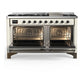 ILVE Majestic III 60-Inch Dual Fuel Range with 9 Sealed Burners + Griddle, 5.8 cu. ft. Oven, Antique White with Burnished Trim, Liquid Propane, Triple Glass Door, UM60FNR3AWBLP