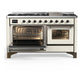 ILVE Majestic III 60-Inch Dual Fuel Range with 9 Sealed Burners + Griddle, 5.8 cu. ft. Oven, Antique White with Burnished Trim, Natural Gas, Triple Glass Door, UM60FNR3AWB