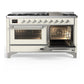 ILVE Majestic III 60-Inch Dual Fuel Range with 9 Sealed Burners + Griddle, 5.8 cu. ft. Oven, Antique White with Chrome Trim, Liquid Propane, Triple Glass Door, UM60FNR3AWCLP