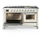 ILVE Majestic III 60-Inch Dual Fuel Range with 9 Sealed Burners + Griddle, 5.8 cu. ft. Oven, Antique White with Chrome Trim, Liquid Propane, Triple Glass Door, UM60FNR3AWCLP