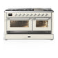 ILVE Majestic III 60-Inch Dual Fuel Range with 9 Sealed Burners + Griddle, 5.8 cu. ft. Oven, Antique White with Chrome Trim, Natural Gas, Triple Glass Door, UM60FNR3AWC