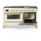 ILVE Majestic III 60-Inch Dual Fuel Range with 9 Sealed Burners + Griddle, 5.8 cu. ft. Oven, Antique White with Brass Trim, Liquid Propane, Triple Glass Door, UM60FNR3AWGLP