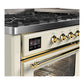 ILVE Majestic III 60-Inch Dual Fuel Range with 9 Sealed Burners + Griddle, 5.8 cu. ft. Oven, Antique White with Brass Trim, Natural Gas, Triple Glass Door, UM60FNR3AWG