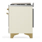 ILVE Majestic III 60-Inch Dual Fuel Range with 9 Sealed Burners + Griddle, 5.8 cu. ft. Oven, Antique White with Brass Trim, Natural Gas, Triple Glass Door, UM60FNR3AWG