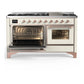 ILVE Majestic III 60-Inch Dual Fuel Range with 9 Sealed Burners + Griddle, 5.8 cu. ft. Oven, Antique White with Copper Trim, Natural Gas, Triple Glass Door, UM60FNR3AWP