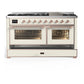 ILVE Majestic III 60-Inch Dual Fuel Range with 9 Sealed Burners + Griddle, 5.8 cu. ft. Oven, Antique White with Copper Trim, Natural Gas, Triple Glass Door, UM60FNR3AWP