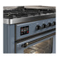 ILVE Majestic III 60-Inch Dual Fuel Range with 9 Sealed Burners + Griddle, 5.8 cu. ft. Oven, Blue Grey with Burnished Trim, Liquid Propane, Triple Glass Door, UM60FNR3BGBLP