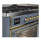 ILVE Majestic III 60-Inch Dual Fuel Range with 9 Sealed Burners + Griddle, 5.8 cu. ft. Oven, Blue Grey with Brass Trim, Natural Gas, Triple Glass Door, UM60FNR3BGG