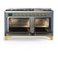 ILVE Majestic III 60-Inch Dual Fuel Range with 9 Sealed Burners + Griddle, 5.8 cu. ft. Oven, Blue Grey with Brass Trim, Natural Gas, Triple Glass Door, UM60FNR3BGG