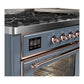 ILVE Majestic III 60-Inch Dual Fuel Range with 9 Sealed Burners + Griddle, 5.8 cu. ft. Oven, Blue Grey with Copper Trim, Liquid Propane, Triple Glass Door, UM60FNR3BGPLP