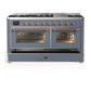 ILVE Majestic III 60-Inch Dual Fuel Range with 9 Sealed Burners + Griddle, 5.8 cu. ft. Oven, Blue Grey with Copper Trim, Natural Gas, Triple Glass Door, UM60FNR3BGP