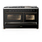 ILVE Majestic III 60-Inch Dual Fuel Range with 9 Sealed Burners + Griddle, 5.8 cu. ft. Oven, Glossy Black with Burnished Trim, Liquid Propane, Triple Glass Door, UM60FNR3BKBLP