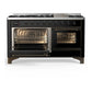 ILVE Majestic III 60-Inch Dual Fuel Range with 9 Sealed Burners + Griddle, 5.8 cu. ft. Oven, Glossy Black with Burnished Trim, Natural Gas, Triple Glass Door, UM60FNR3BKB