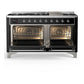 ILVE Majestic III 60-Inch Dual Fuel Range with 9 Sealed Burners + Griddle, 5.8 cu. ft. Oven, Glossy Black with Chrome Trim, Liquid Propane, Triple Glass Door, UM60FNR3BKCLP