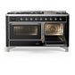 ILVE Majestic III 60-Inch Dual Fuel Range with 9 Sealed Burners + Griddle, 5.8 cu. ft. Oven, Glossy Black with Chrome Trim, Liquid Propane, Triple Glass Door, UM60FNR3BKCLP