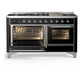 ILVE Majestic III 60-Inch Dual Fuel Range with 9 Sealed Burners + Griddle, 5.8 cu. ft. Oven, Glossy Black with Chrome Trim, Natural Gas, Triple Glass Door, UM60FNR3BKC
