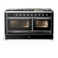 ILVE Majestic III 60-Inch Dual Fuel Range with 9 Sealed Burners + Griddle, 5.8 cu. ft. Oven, Glossy Black with Chrome Trim, Natural Gas, Triple Glass Door, UM60FNR3BKC