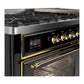 ILVE Majestic III 60-Inch Dual Fuel Range with 9 Sealed Burners + Griddle, 5.8 cu. ft. Oven, Glossy Black with Brass Trim, Liquid Propane, Triple Glass Door, UM60FNR3BKGLP