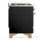 ILVE Majestic III 60-Inch Dual Fuel Range with 9 Sealed Burners + Griddle, 5.8 cu. ft. Oven, Glossy Black with Brass Trim, Natural Gas, Triple Glass Door, UM60FNR3BKG