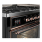 ILVE Majestic III 60-Inch Dual Fuel Range with 9 Sealed Burners + Griddle, 5.8 cu. ft. Oven, Glossy Black with Copper Trim, Liquid Propane, Triple Glass Door, UM60FNR3BKPLP