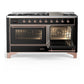 ILVE Majestic III 60-Inch Dual Fuel Range with 9 Sealed Burners + Griddle, 5.8 cu. ft. Oven, Glossy Black with Copper Trim, Liquid Propane, Triple Glass Door, UM60FNR3BKPLP
