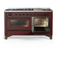 ILVE Majestic III 60-Inch Dual Fuel Range with 9 Sealed Burners + Griddle, 5.8 cu. ft. Oven, Burgundy with Burnished Trim, Liquid Propane, Triple Glass Door, UM60FNR3BUBLP