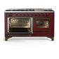 ILVE Majestic III 60-Inch Dual Fuel Range with 9 Sealed Burners + Griddle, 5.8 cu. ft. Oven, Burgundy with Burnished Trim, Liquid Propane, Triple Glass Door, UM60FNR3BUBLP