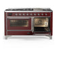 ILVE Majestic III 60-Inch Dual Fuel Range with 9 Sealed Burners + Griddle, 5.8 cu. ft. Oven, Burgundy with Chrome Trim, Natural Gas, Triple Glass Door, UM60FNR3BUC
