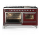 ILVE Majestic III 60-Inch Dual Fuel Range with 9 Sealed Burners + Griddle, 5.8 cu. ft. Oven, Burgundy with Chrome Trim, Natural Gas, Triple Glass Door, UM60FNR3BUC